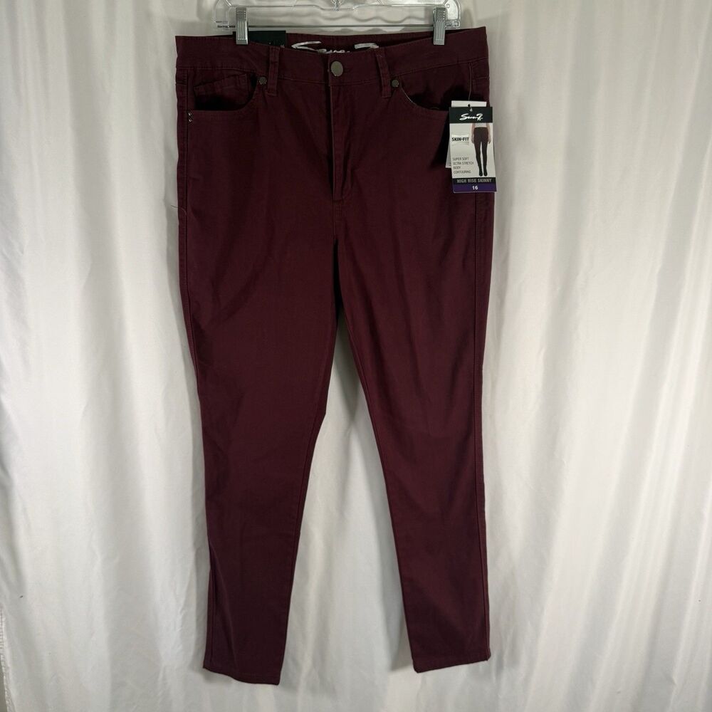 New Seven 7 High Rise Skinny Jeans Women's 16 Burgundy Ultra Stretch Body Contou